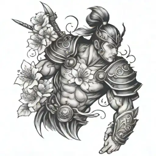 Warrior With Sakura Flowers