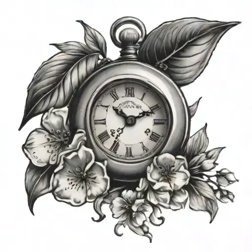 Clock And Apple Blossom Flowers