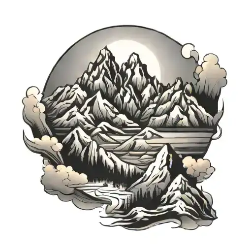 Mountain Range With Sunrise Integrated