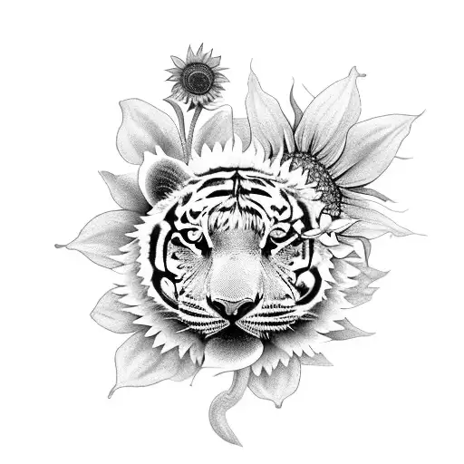 A Sunflower And Tiger Lily Intertwined With The Word 'Love'