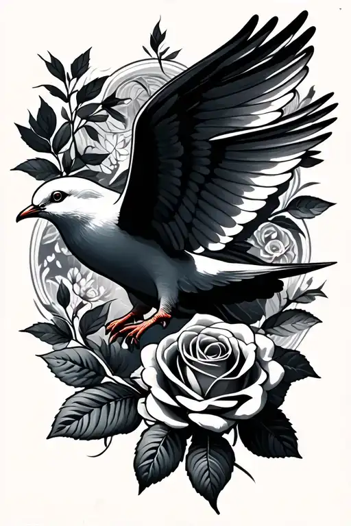 Flying Dove And Rose