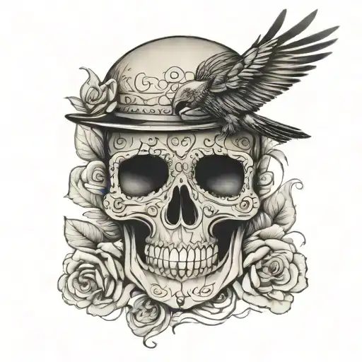 Day Of The Dead Skull With Crows
