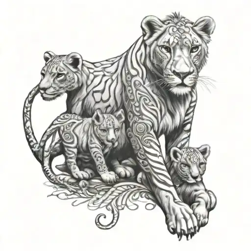 Henna Lioness Protecting Her Cubs