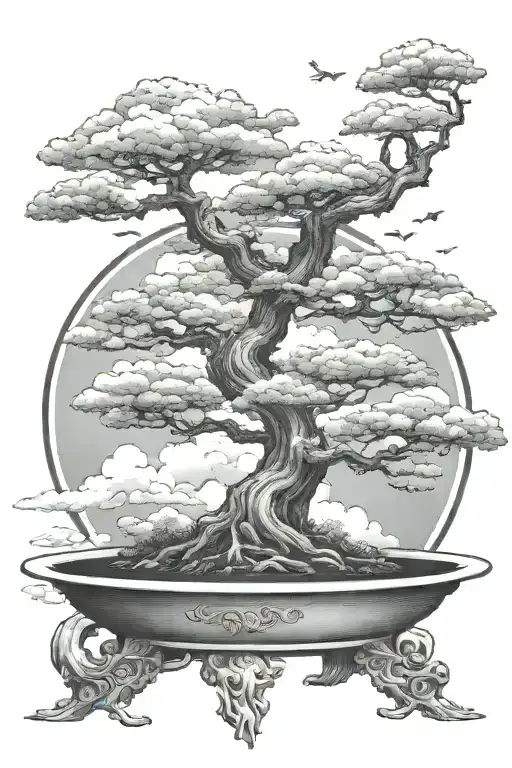 Bonsai Tree With Japanese Clouds Instead Of Leaves