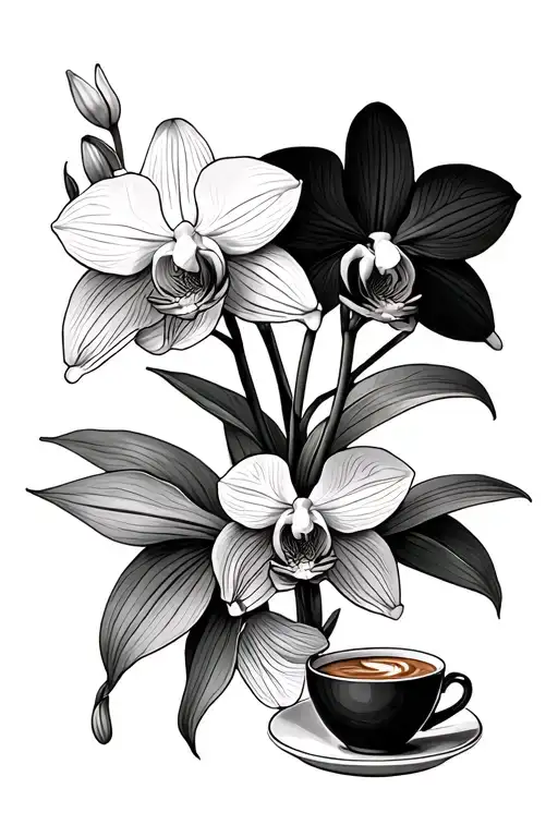 Fine Line Orchids With A Cup Of Coffee As The Base Where They Are Planted