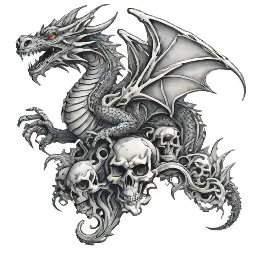 Dragon On A Mountain Made Of Skulls Surrounded