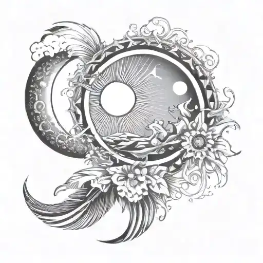 Sun Rays Moon Stars Feather