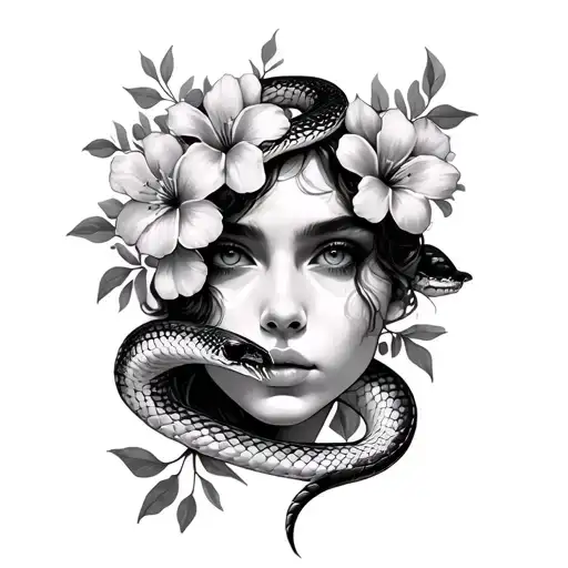 Face Andflowers With Snake