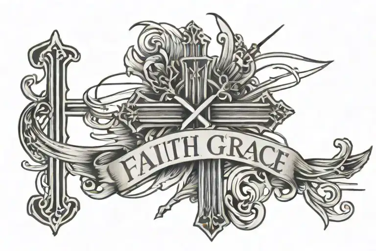 Cross And The Words Faith And Grace On A Background Of Lines