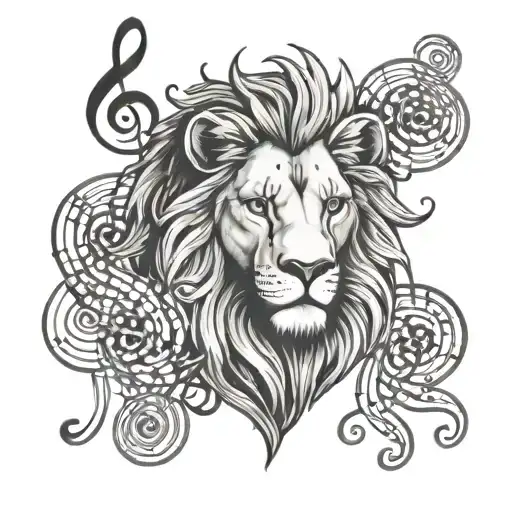 Lion Head Outline Surrounded By Musical Notes Intertwined
