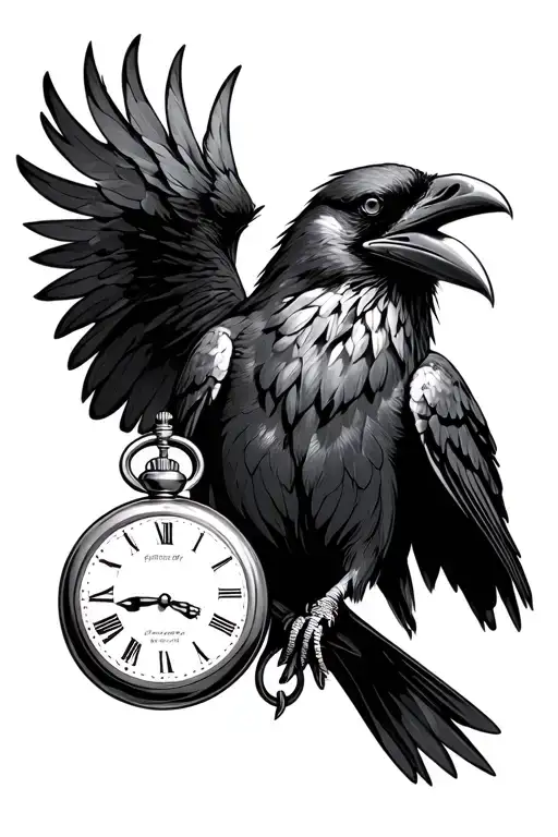 Raven Holding A Pocket Watch In Its Beak