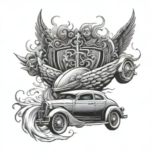 Heart Cross Family God In Sport Car Driving On Water