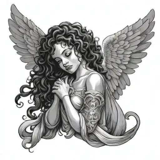 Young Girl With Angel Wings And Curly Hair