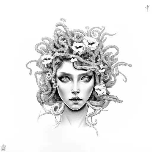 Medusa With Flowers In Her Hair