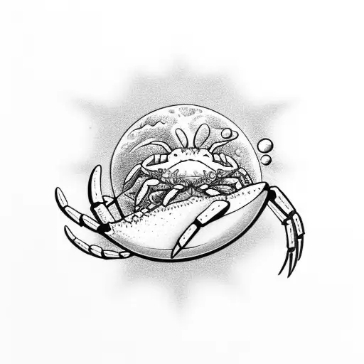 Moon With Waves And A Crab In It