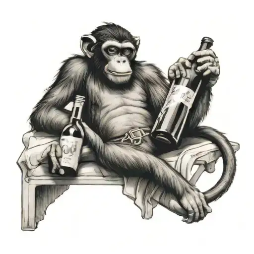 A Monkey Lounging On A Mattress With A Bottle Of Wine In Hand