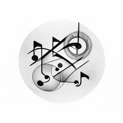 A Geometric Representation Of A Vinyl Record With Music Notes Flowing Out