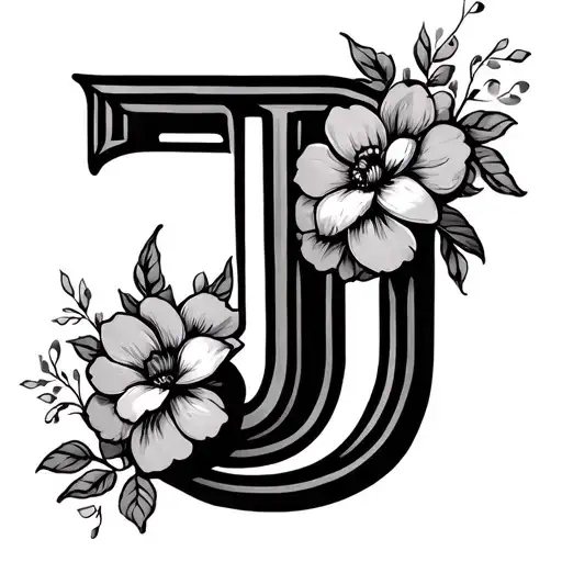 Letter J With Music Notes And Flowers