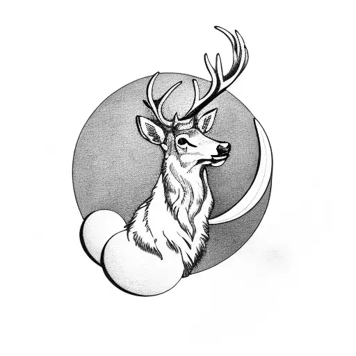 Stag With A Crescent Moon In The Background