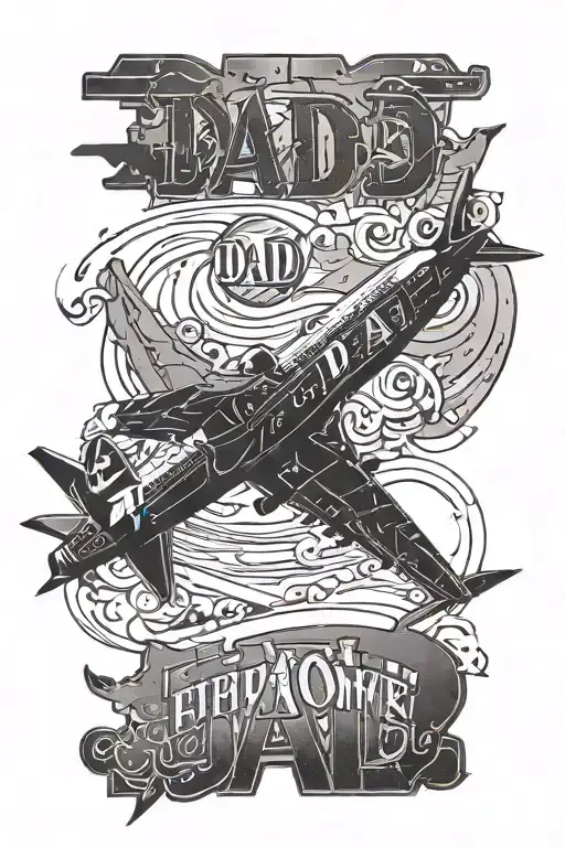 A Silhouette Of A 777 Plane With The Word 'Dad' Integrated Into The Design