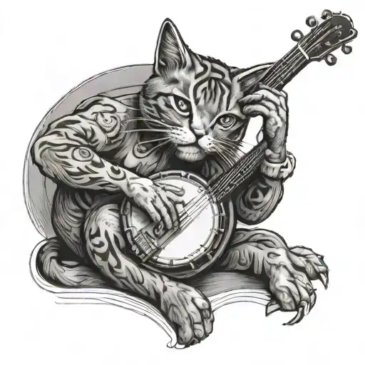 Cat Playing The Banjo