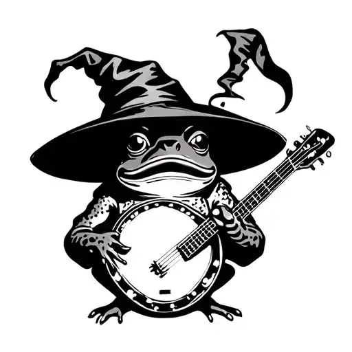 Frog Cryptic With Banjo And Wizard Hat Stencil