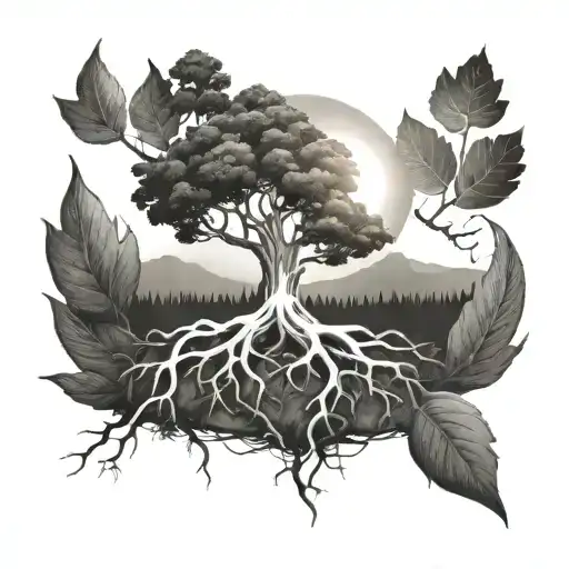 Roots Growing With Sun On Top