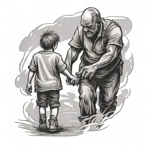 Alone Dad And Son Holding Hands