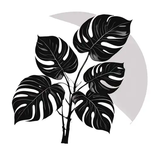 Monstera And Banana Leaves With Circle Geometric Background