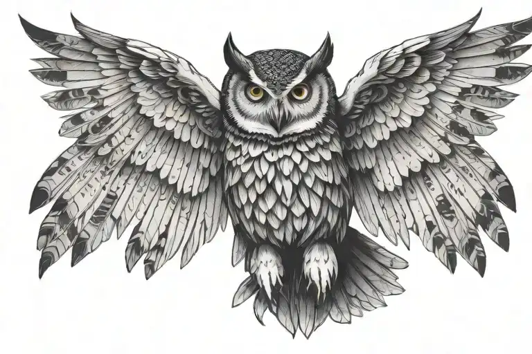 Owl With Outstretched Wings Front Facing