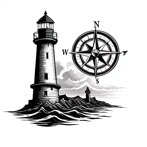 Lighthouse With Compass And Or Anchor Tattoo Small For Men