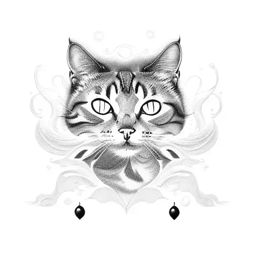 A Graceful Cat Silhouette Surrounded By Swirling Ocean Waves