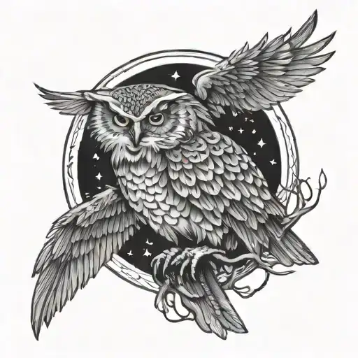 Crescent Moon With An Owl Perched