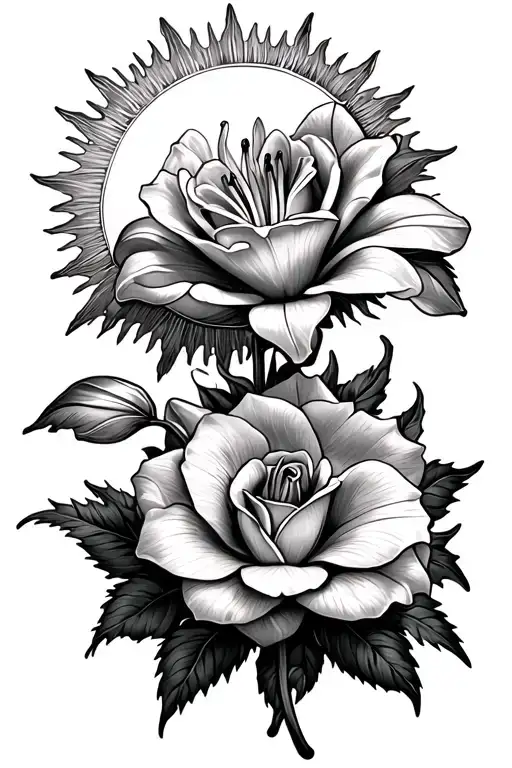 Sun On Top Of Lily Flower On Top Of A Rose On Top Of A Lily Flower On Top Of A Daffodil