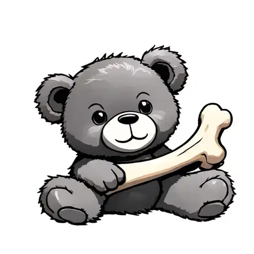 Cute Teddy Bear Holding A Tibia Bone