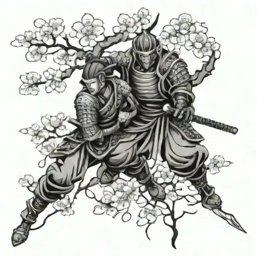 Japanese Dark Warriors Entwined From Cherry Blossom Tendrils