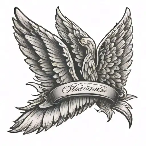 Angel Wing Left One With Date Tattoo Featuring