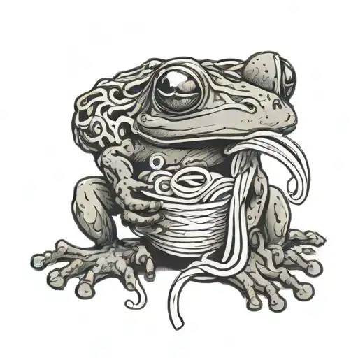 A Frog Eating Noodles Like A Human