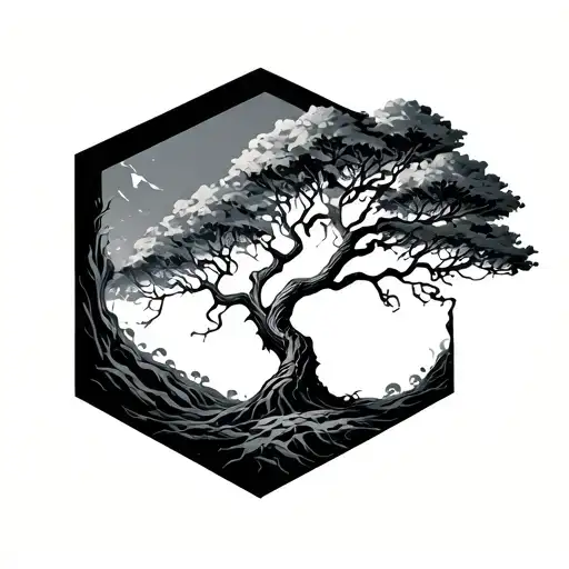 Tree Bending In The Wind Inside A Hexagon Simple