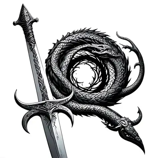 Viking Long Sword With Jormungandr Circle Yggdrasil