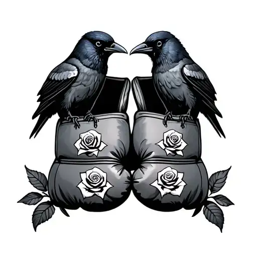 Boxing Gloves Hanging With Crows Holding A Rose On Each Side