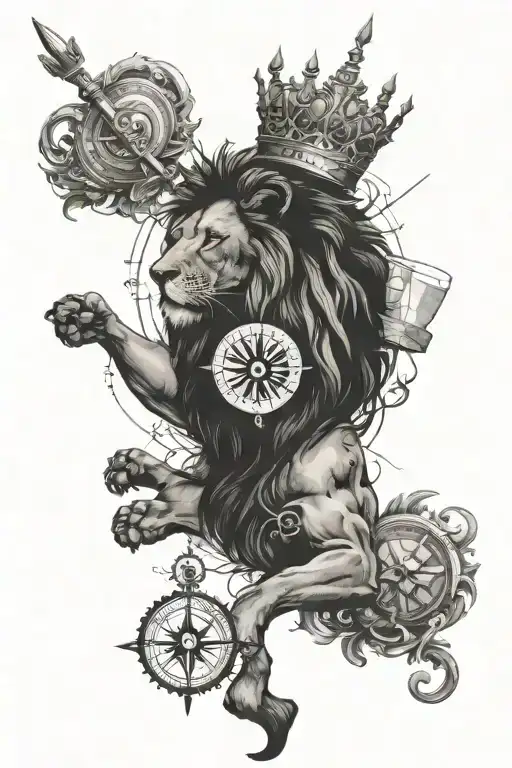 Map And Compass Lion In Crown
