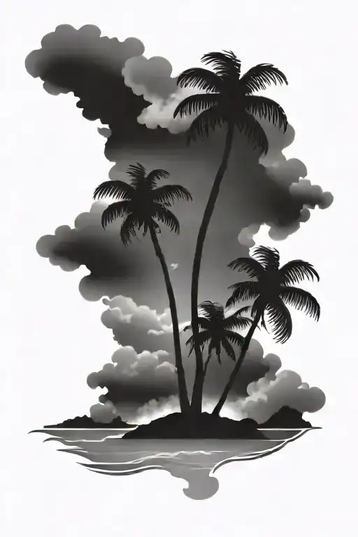 Dark Stormy Beach With Palm Tree
