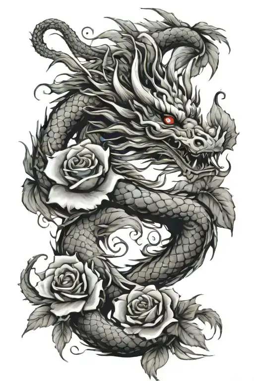 Chinese Dragon With Roses