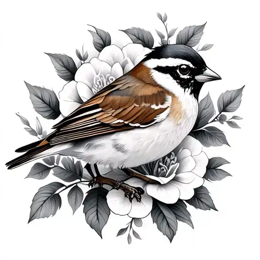 Sparrow And Wild Rose Surrounded