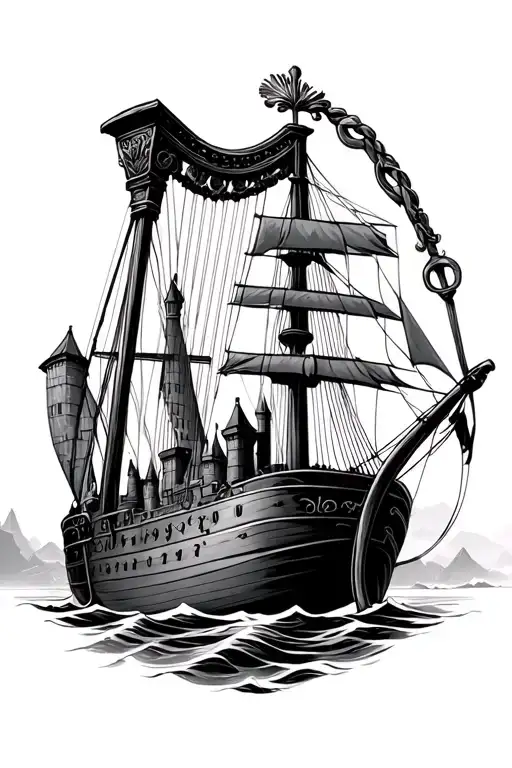 Scottish Harp Stacked Above A Ship Stacked Above A Castle