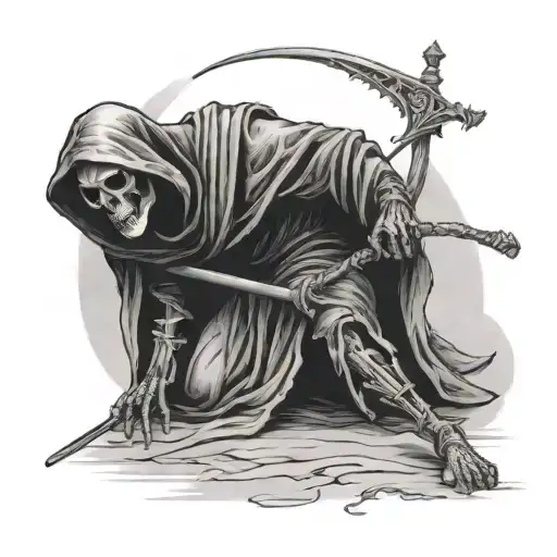 Grim Reaper Being Pulled Away From Man On The Ground