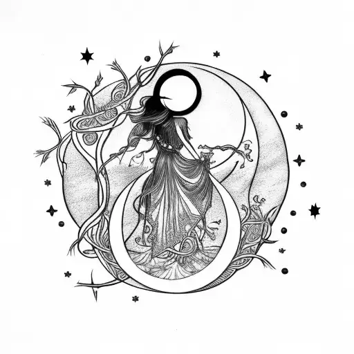 Goddess With Vines And Moon And Stars