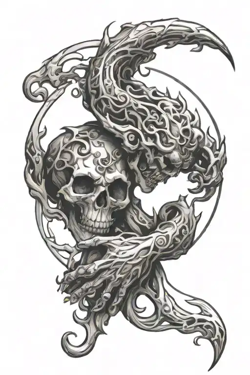 Demon Sigils Intertwined On Hand Representing Death And Love