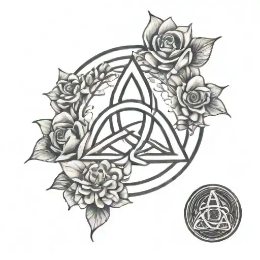 Triquetra Tattoo With Flowers Underneath A Circle